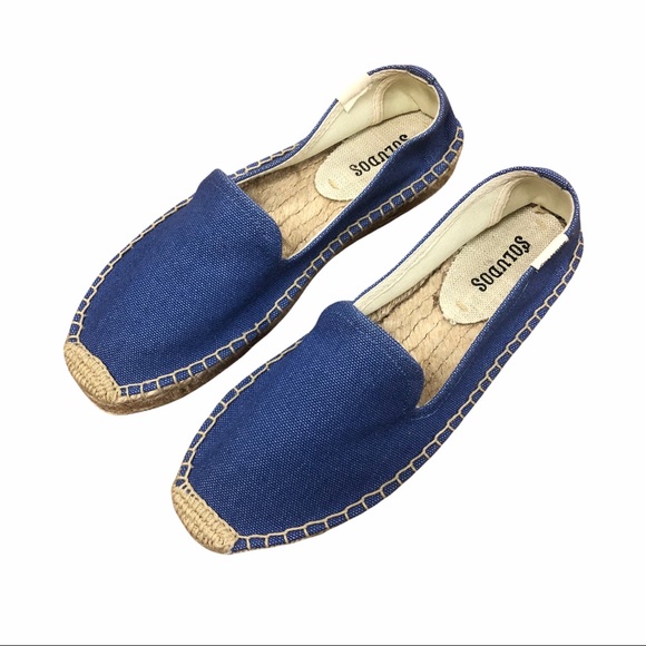 Soludos Blue Smoking Slipper Platform Espadrilles - Picture 1 of 14